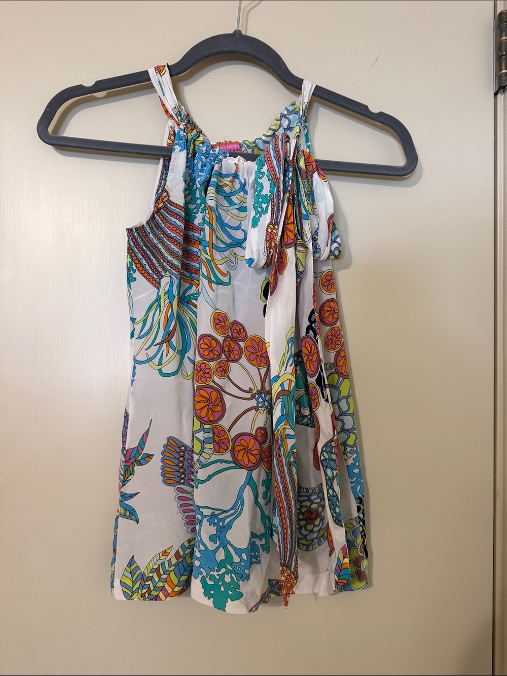 Banana Republic White Floral-Print Tank with Teal, Orange & Yellow Accents